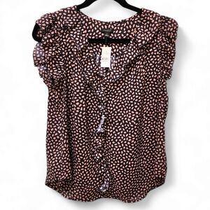 NWT Ann Taylor Sleeveless Blouse Polka Dots with Ruffle Detail, Medium